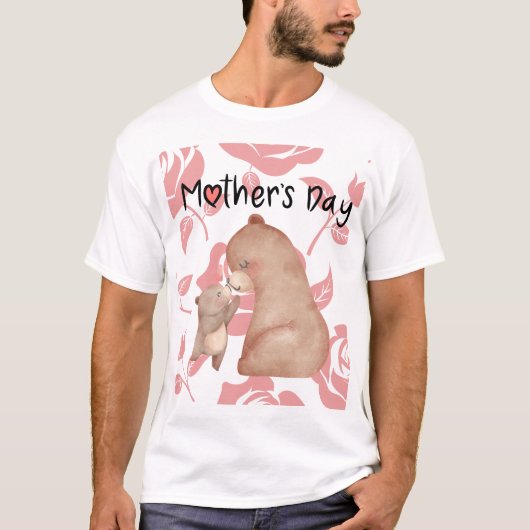 T-shirt Ours chaud Hug avec Fleur rose Amour (Devant)