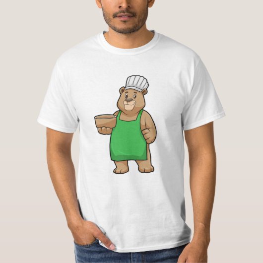 T-shirt Ours comme cuire avec tablier de Cuisine et bol en (Devant)