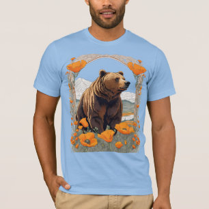 T-shirt Ours de Californie dans un paysage de pavots