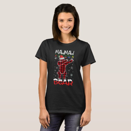 T-shirt Ours de Mawmaw Boeuf Boeuf Luminaires Plaid Noël (Devant entier)