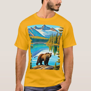 T-shirt Ours de montagne : Art de la réflexion sur le lac