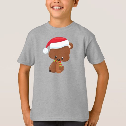 T-shirt Ours de Noël, Ours mignon, Chapeau de Père Noël, É (Devant)