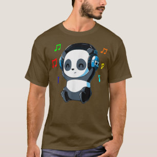 T-shirt Ours de Panda animal mignon à l'écoute de musique 