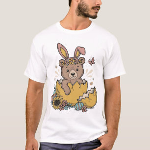 T-shirt Ours de Pâques mignon dans un œuf cassé Vecteur vi