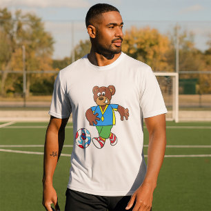 T-shirt Ours de soccer jouant au football en tenue sportiv
