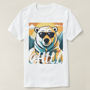 T-shirt Ours décontracté Ours polaire cool buvant du café