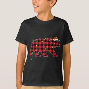 T-shirt Ours drôle Arbre de Noël Rouge Plaid Xmas Animaux