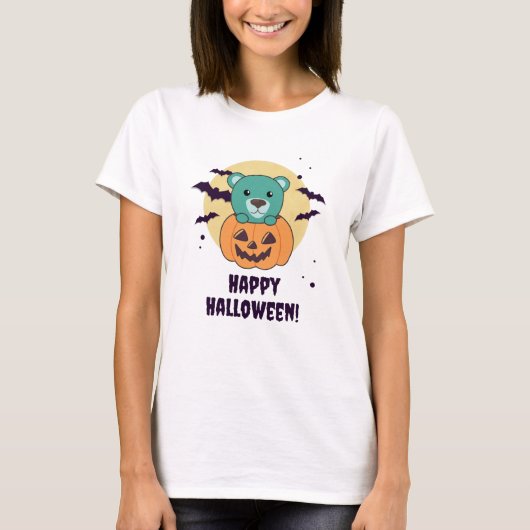 T-shirt Ours En Citrouille Doux Ours Joyeux Halloween (Devant)