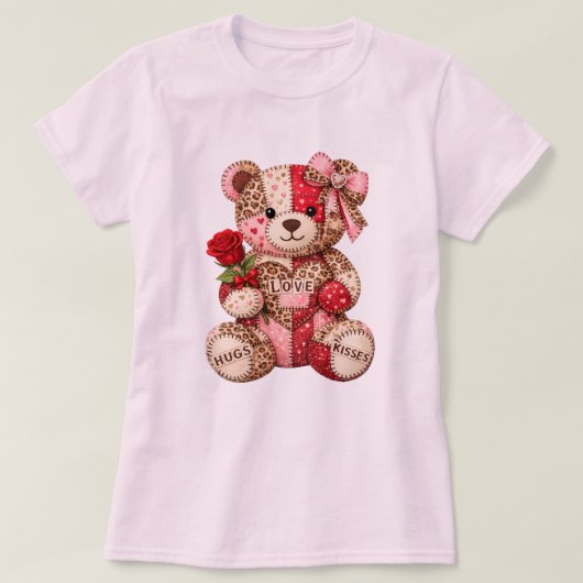 T-shirt Ours en patchwork pour la Saint-Valentin — Cœur de (Design devant)