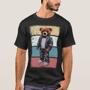 T-shirt ours en peluche cool avec arrière - plan rétro