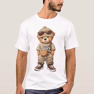 T-shirt Ours en peluche hipster cool en tenue de rue beige