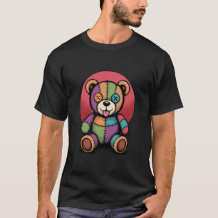 T-shirt Ours en peluche patchwork coloré avec des yeux à b