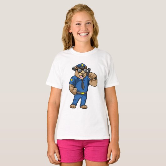T-shirt Ours en tant qu'officier de police avec Baton (Devant entier)
