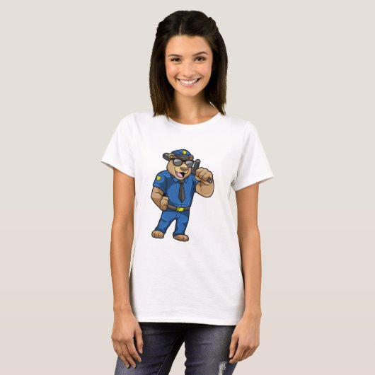 T-shirt Ours en tant qu'officier de police avec Baton (Devant entier)