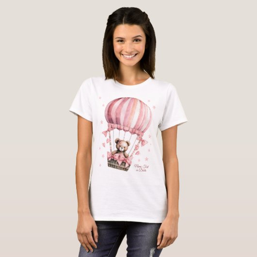 T-shirt Ours En Teddy Rose Cute Hot Air Balloon Élégant (Devant entier)