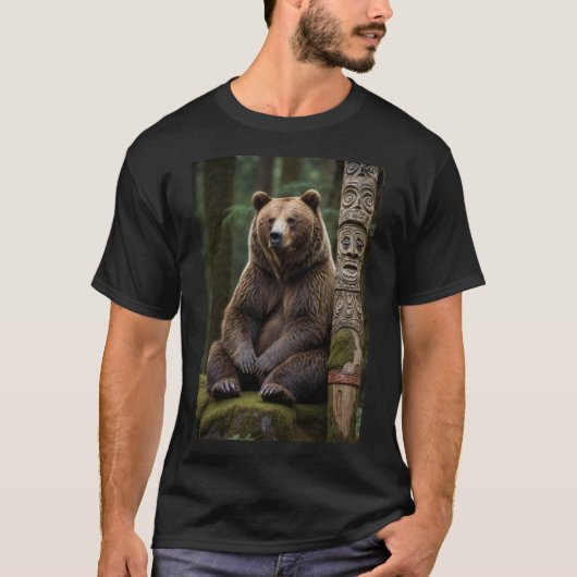 T-shirt Ours grizzli et totem Pole Art de la faune (Devant)