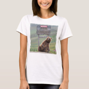 T-shirt Ours Grizzly Joue Avec Un Panneau