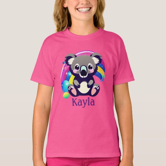 T-shirt Ours Koala et arc-en-ciel personnalisés (Devant)