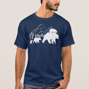 T-shirt Ours mignon avec petits coucher de soleil Vintage