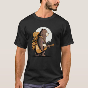 T-shirt Ours mignon d'aventure avec guitare, randonnée mus