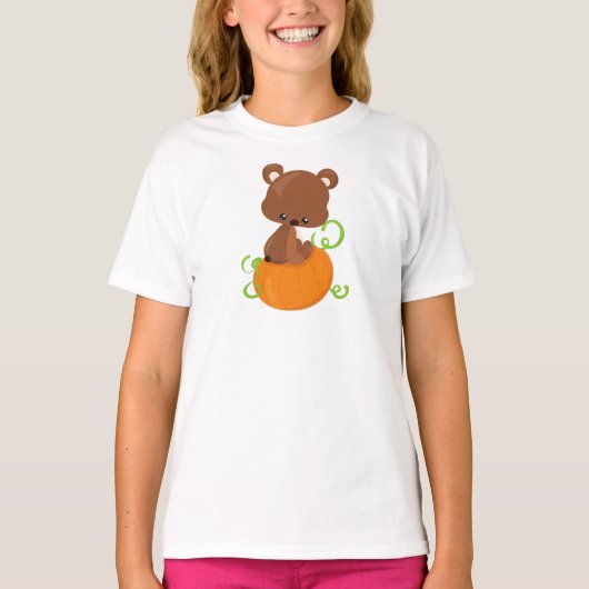 T-shirt Ours mignon, Ours petit, Ours Brown, Citrouille (Devant)