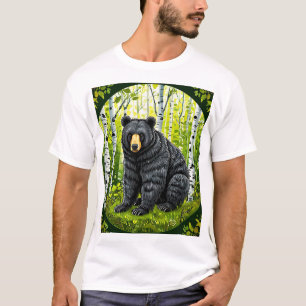 T-shirt 🐻 Ours Noir Dans La Forêt De Bouleaux Pour L'aven