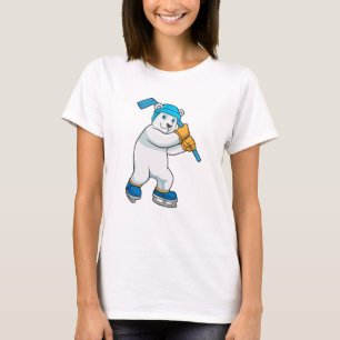 T-shirt Ours polaire au hockey sur glace avec bâton de hoc
