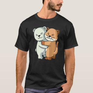 T-shirt Ours Polaire Et Chat Chaton Drôle Animal Enlacent