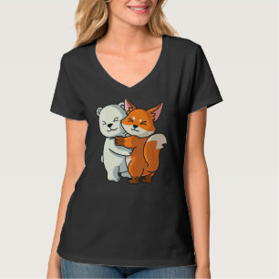 T-shirt Ours Polaire Et Fox Mignonne Animal Enlacer Femmes
