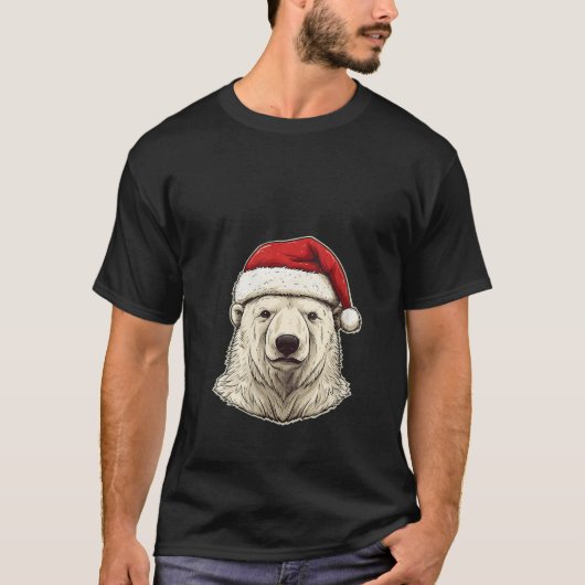 T-shirt Ours polaire mignon lumières de Noël Santa Chapeau (Devant)