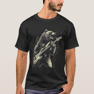 T-shirt Ours Rétro Jouer Basse Guitare Ours Guitariste Mus