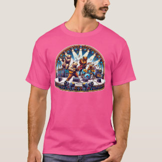 T-shirt Ours Rock Roll Ours Jouant Guitare Basse Batterie