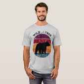 T-shirt Ours Silhouette Retro Stripes Wild Gratuit (Devant entier)