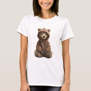 T-shirt Ourson Adorable en Chapeau Brun Flou