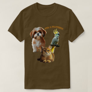 T-shirt Ourson de fourrure et plumes Chien, Chat et Oiseau