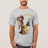 T-shirt Ourson de fourrure et plumes Chien, Chat et Oiseau (Devant)