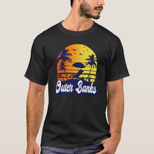 T-shirt Outer Banks Carolina Sunset Beach Retro Premium (Devant)