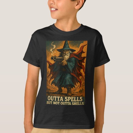 T-shirt Outta Spells But Not Outta Shells Wizard Fantasy M (Devant)