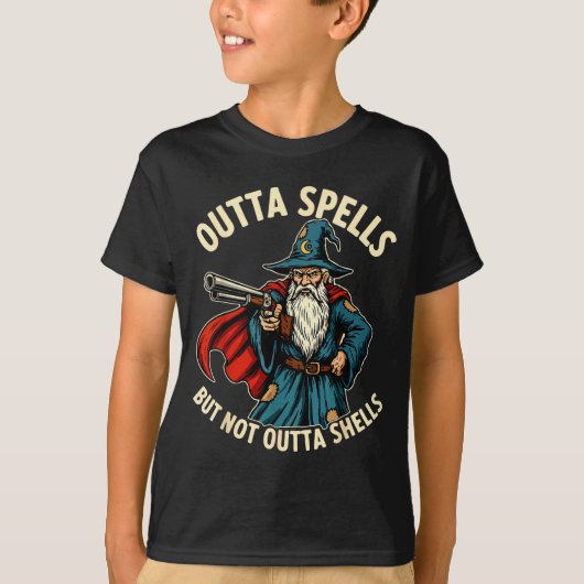 T-shirt Outta Spells But Not Outta Shells Wizard Fantasy M (Devant)