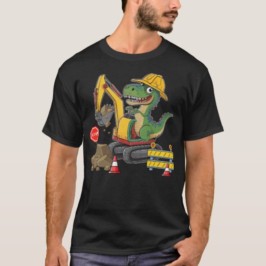 T-shirt Ouvrier de la construction de dinosaures Camion de (Devant)