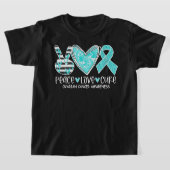 T-shirt Ovarian Cancer Awareness Teal Ribbon Heart Peace L (Poser)