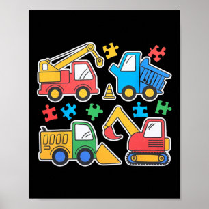 T-shirt over constructie trucks graafmachine autis poster