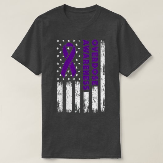 T-shirt Overdose Awareness Flag Purple Ribbon Addiction Re (Design devant)