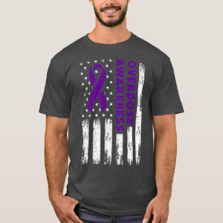 T-shirt Overdose Awareness Flag Purple Ribbon Addiction Re
