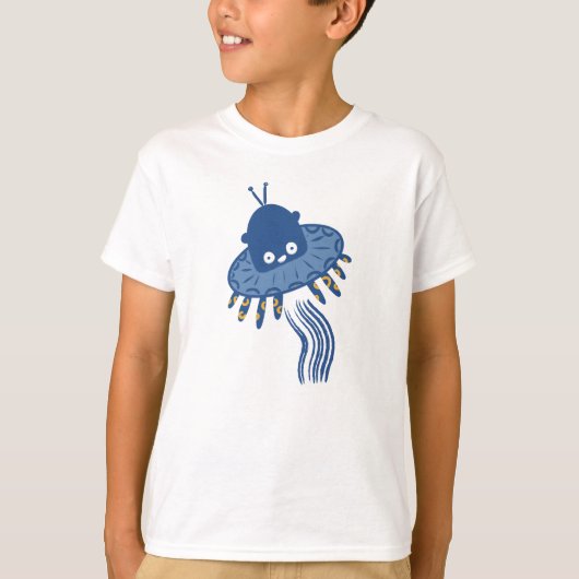 T-shirt OVNI octopique bleu Kawaii (Devant)