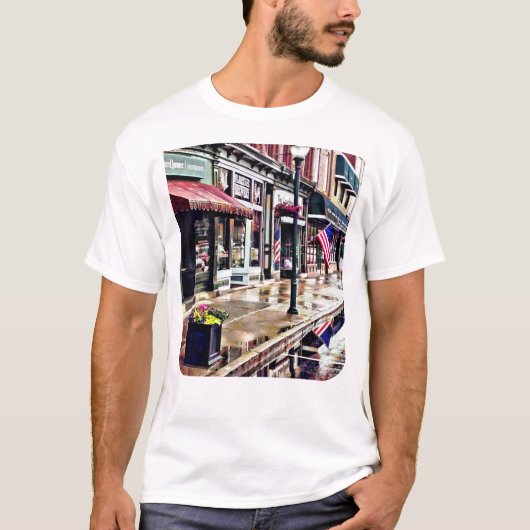 T-shirt Owego NY - Drapeau américain et reflets (Devant)