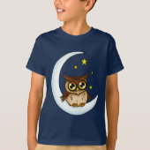 T-shirt Owl Moon Blue Cute Stars (Devant)