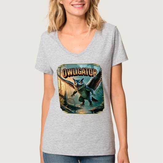 T-shirt Owligator Illustration – Owl Alligator Funny Scary (Devant)