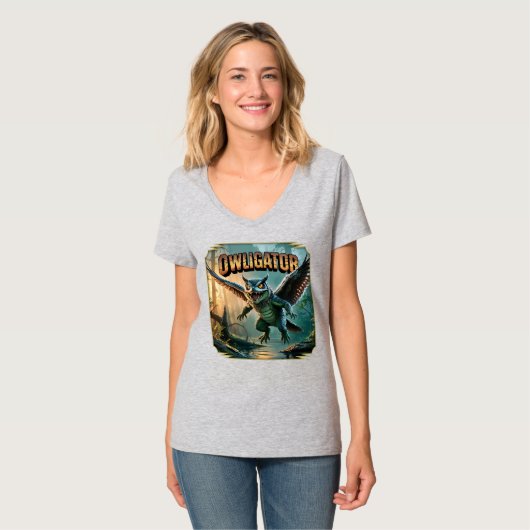 T-shirt Owligator Illustration – Owl Alligator Funny Scary (Devant entier)