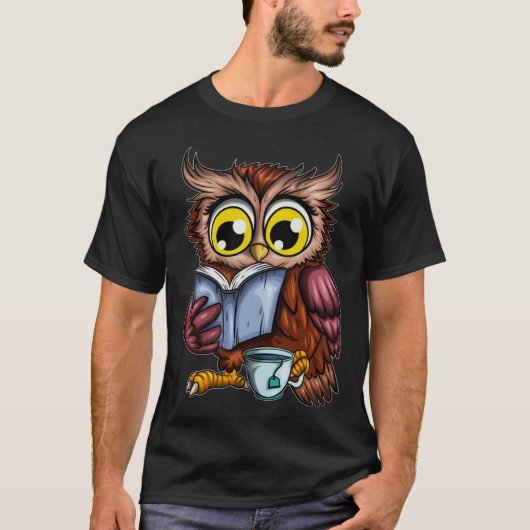 T-shirt Owls Book Newspaper Crime Novel Hot Tea Cup Owl Re (Devant)